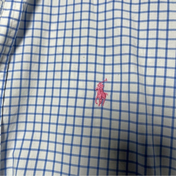 Ralph Lauren Men Button Down Shirt XL White Blue Windowpane Plaid‎ Long Sleeve - Picture 3 of 8